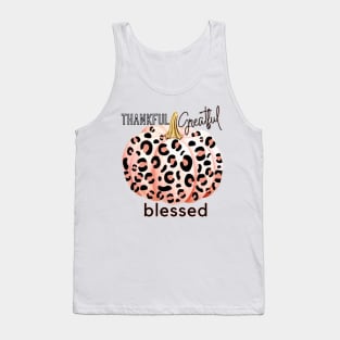 Blush Pink Pumpkin with Leopard Print Thankful Greatful Blessed Tank Top